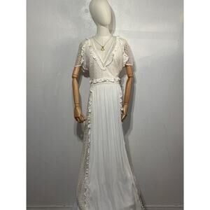 TJD Coquette Cottagecore Maxi Eyelet Dress L Ivory Soft Girl Country Western